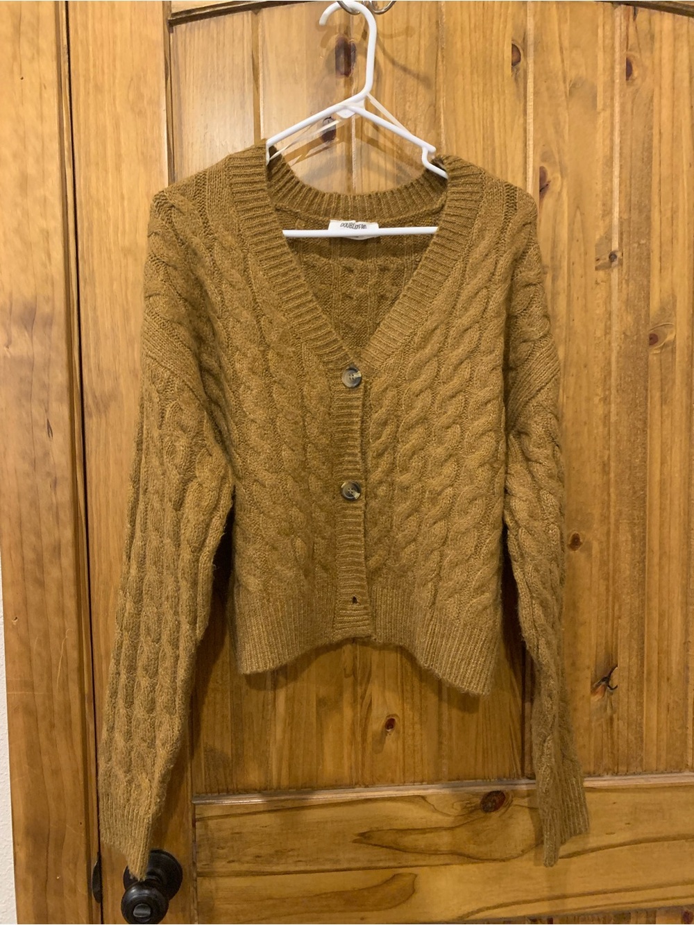 Double Zero Camel Cable Knit V-Neck Cardigan